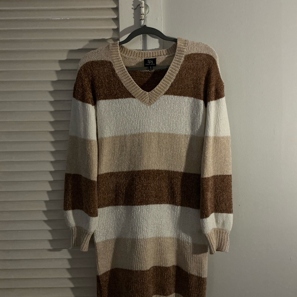 Derek Heart Brown and Cream Striped Long Sleeve Dress
